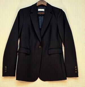 MANGO Navy Classic Tailored Blazer Jacket Single-Button Size US6/EUR 38